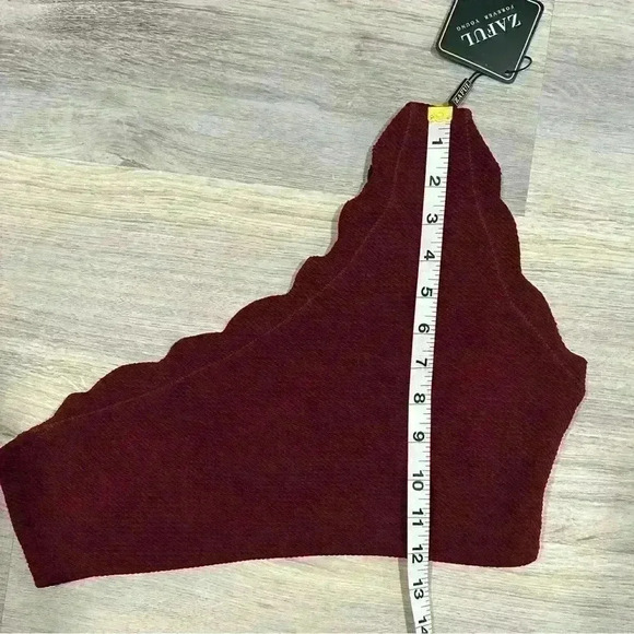 NWT Zaful Women’s Maroon One Shoulder Scalloped Swim Top Removable Pads Size 6 - Picture 6 of 7